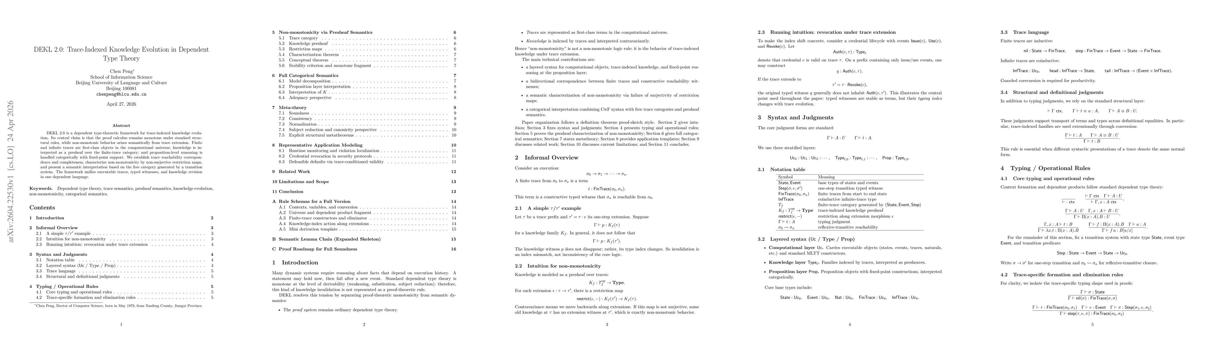 Thumbnail for DEKL 2.0: Trace-Indexed Knowledge Evolution in Dependent Type Theory