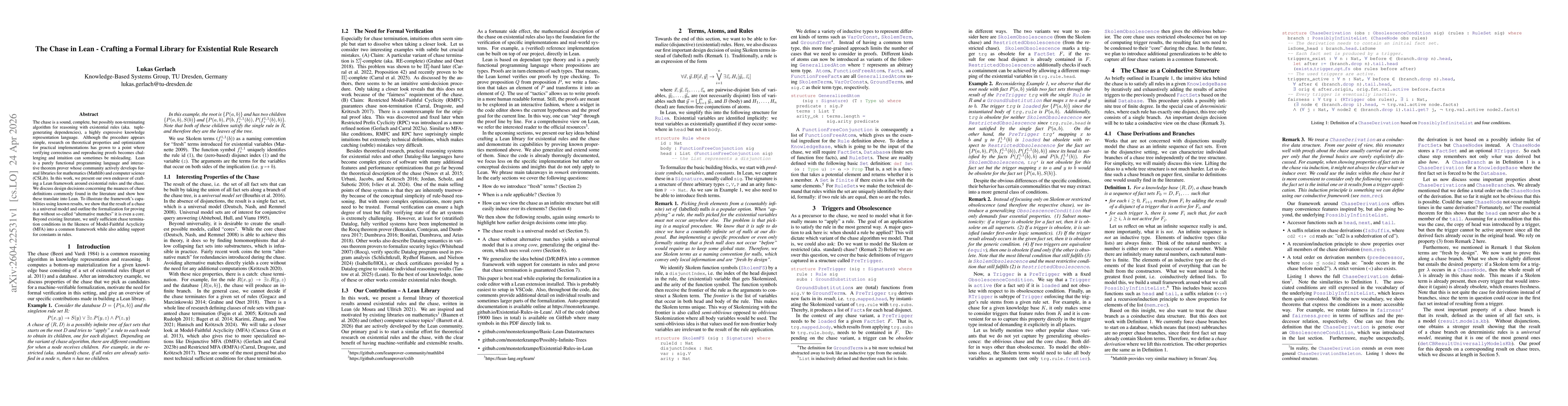 Thumbnail for The Chase in Lean -- Crafting a Formal Library for Existential Rule Research