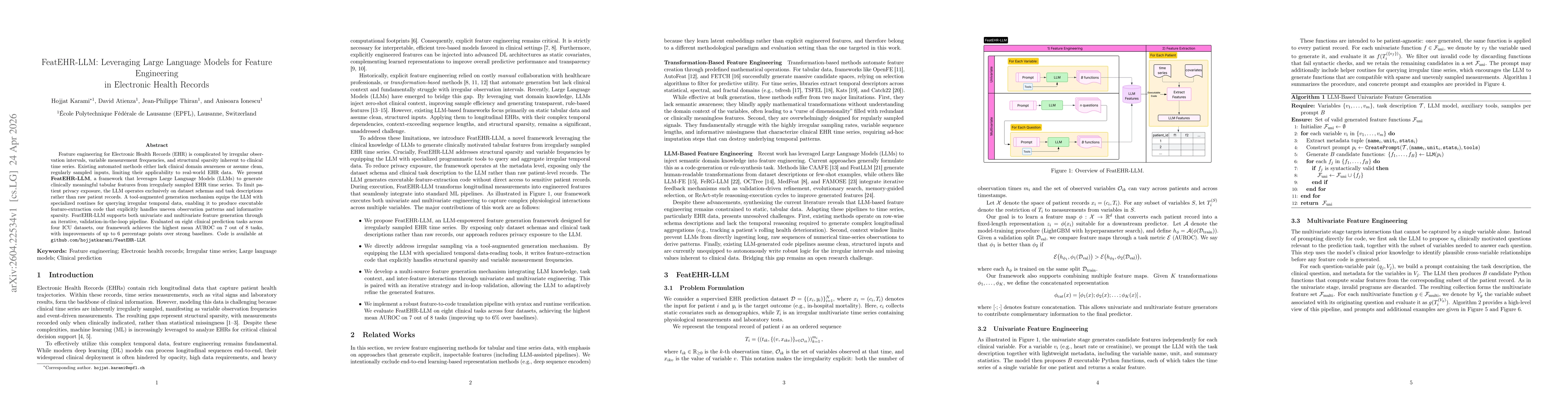 Thumbnail for FeatEHR-LLM: Leveraging Large Language Models for Feature Engineering in Electronic Health Records