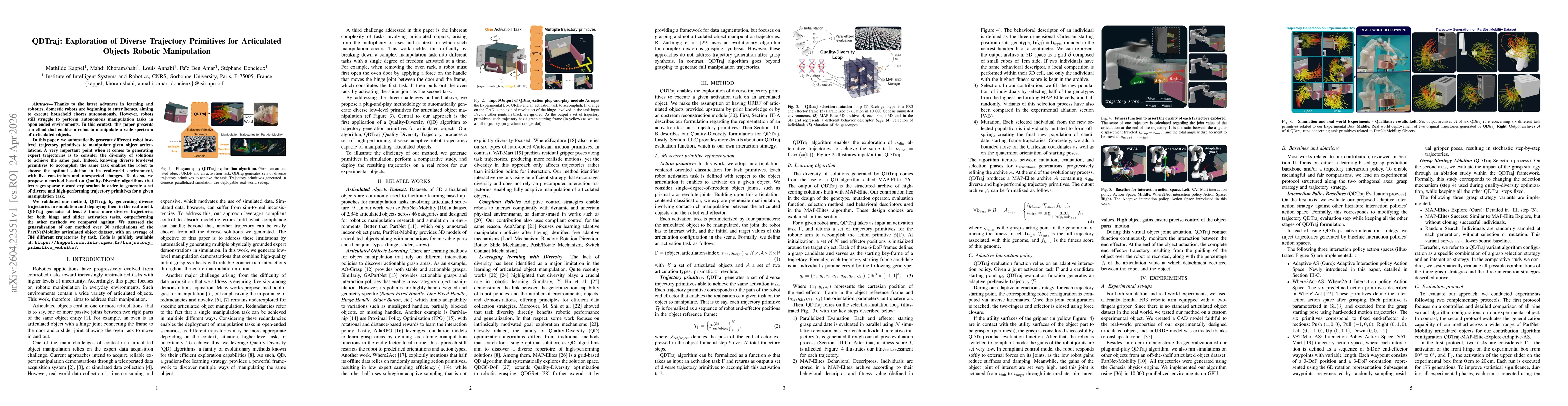 Thumbnail for QDTraj: Exploration of Diverse Trajectory Primitives for Articulated Objects Robotic Manipulation