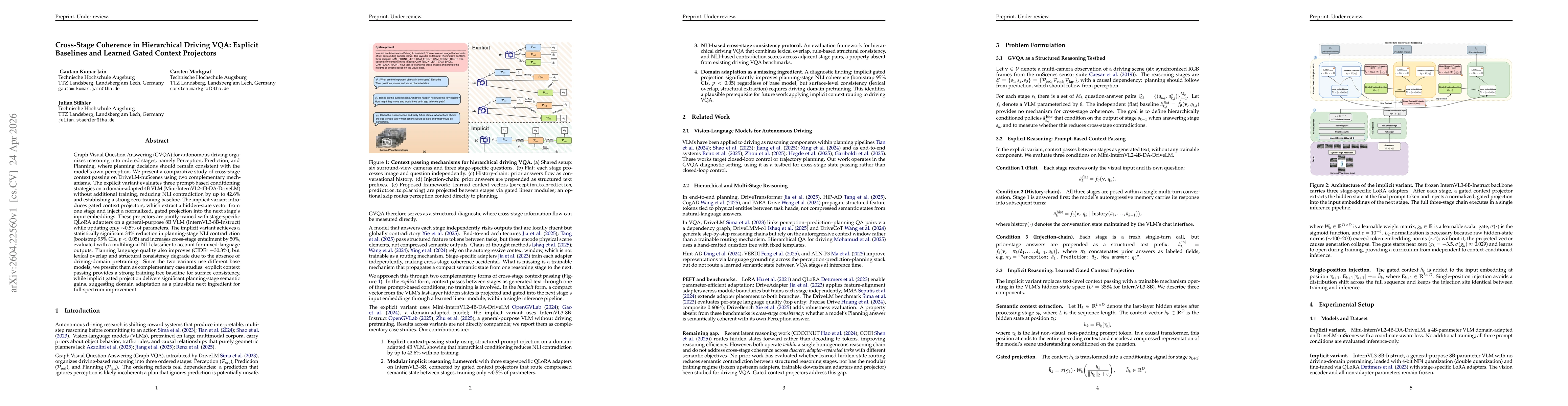 Thumbnail for Cross-Stage Coherence in Hierarchical Driving VQA: Explicit Baselines and Learned Gated Context Projectors