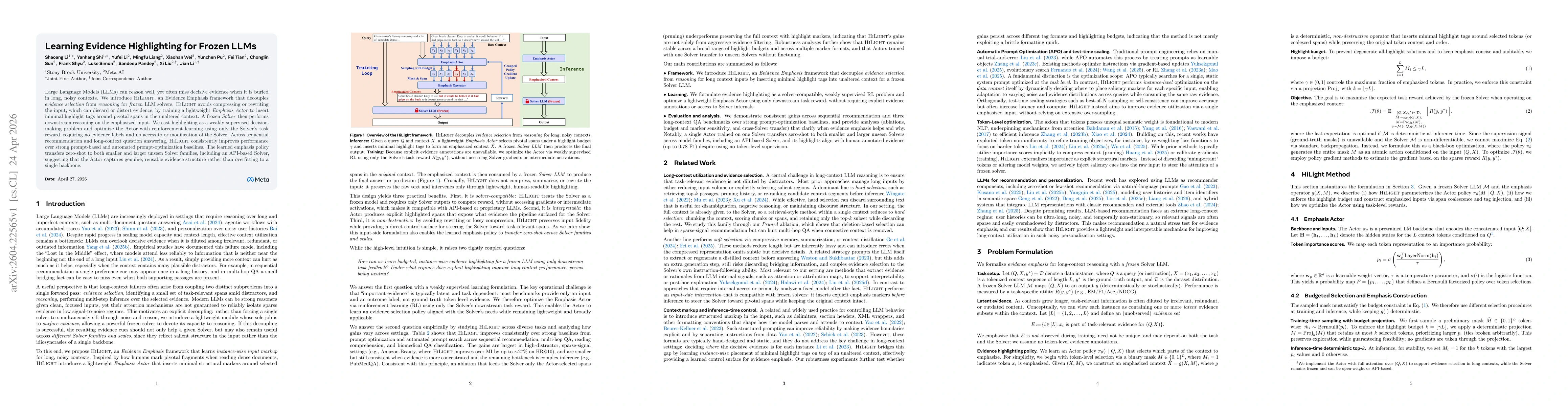 Thumbnail for Learning Evidence Highlighting for Frozen LLMs