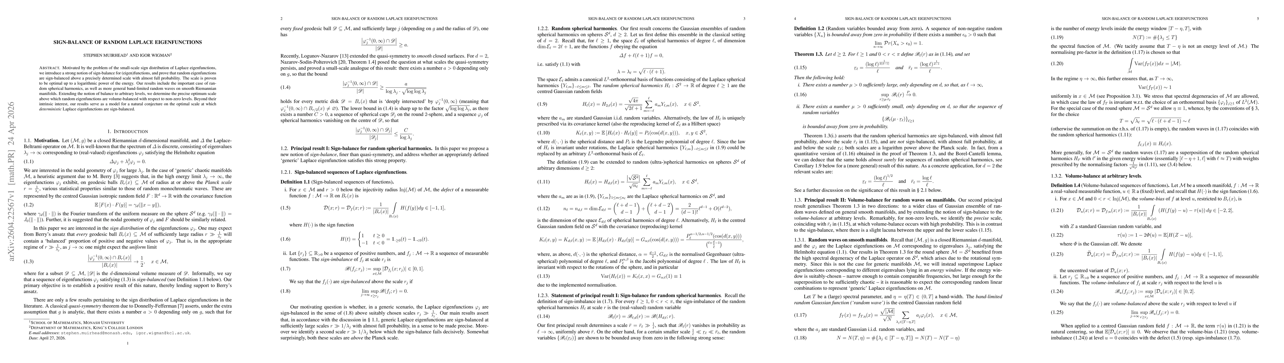 Thumbnail for Sign-balance of random Laplace eigenfunctions