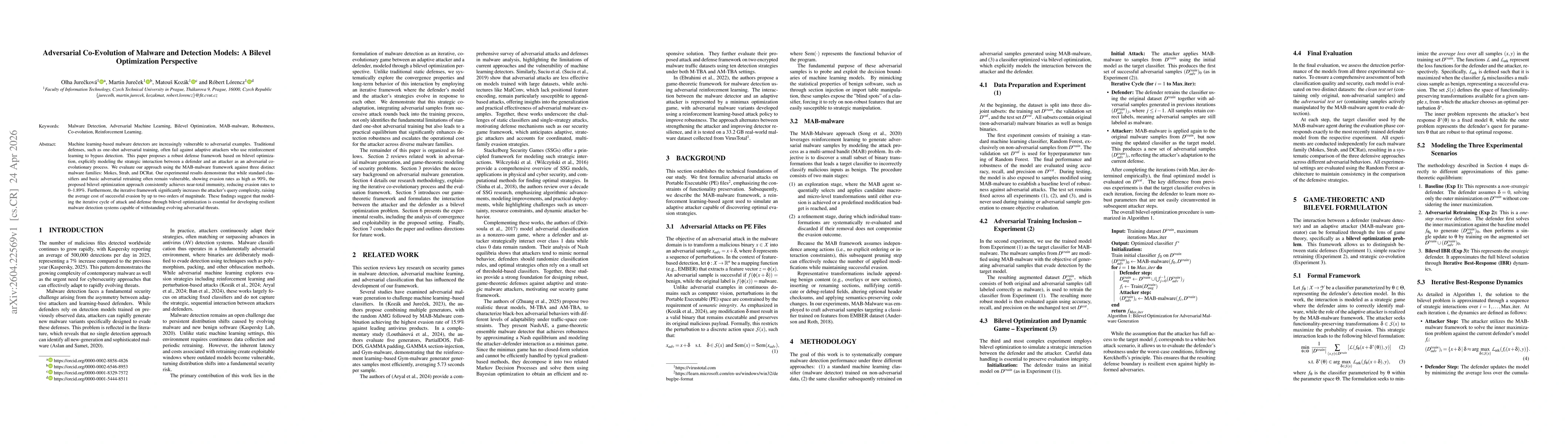 Thumbnail for Adversarial Co-Evolution of Malware and Detection Models: A Bilevel Optimization Perspective
