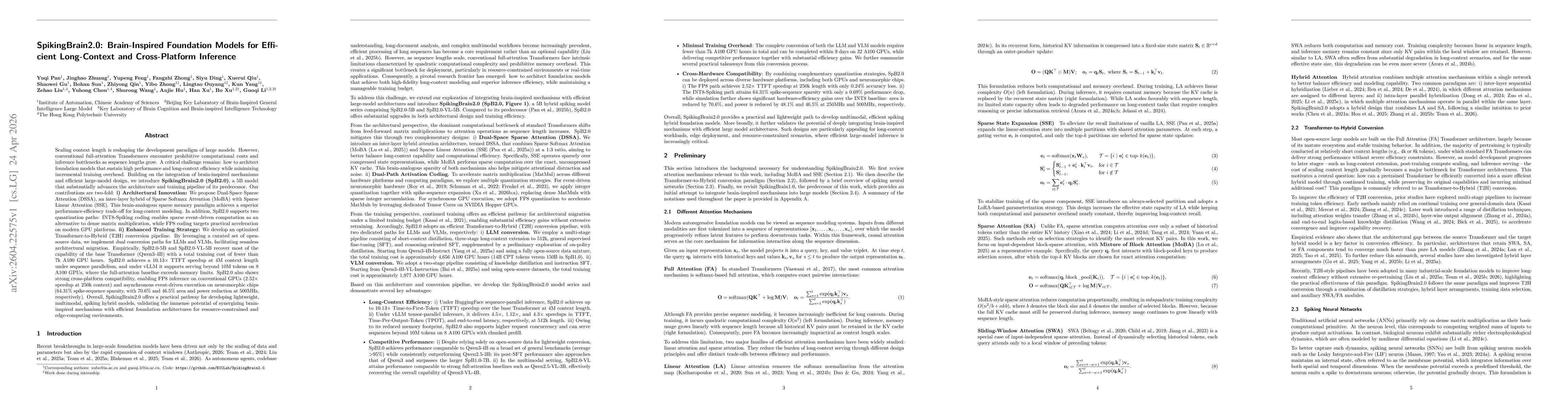 Thumbnail for SpikingBrain2.0: Brain-Inspired Foundation Models for Efficient Long-Context and Cross-Platform Inference