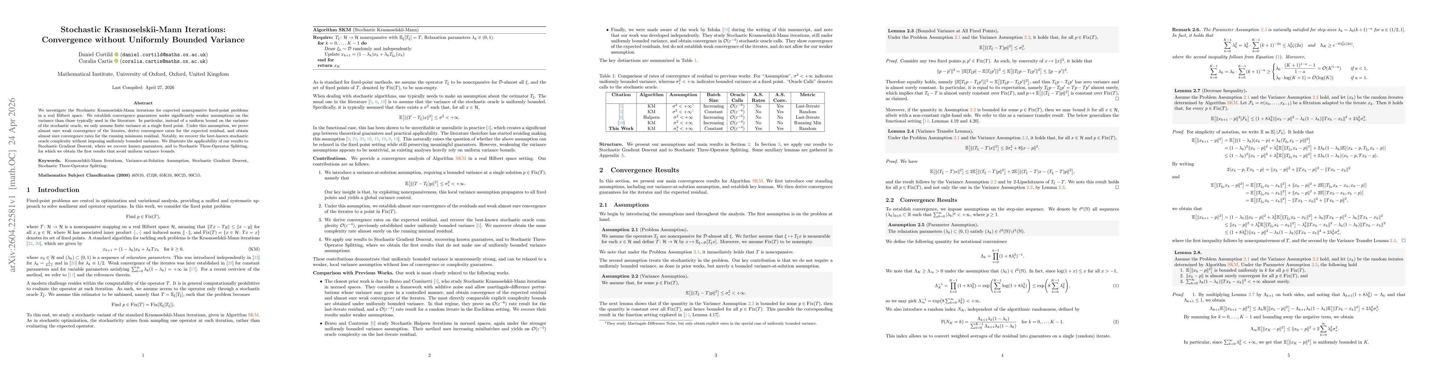 Thumbnail for Stochastic Krasnoselskii-Mann Iterations: Convergence without Uniformly Bounded Variance