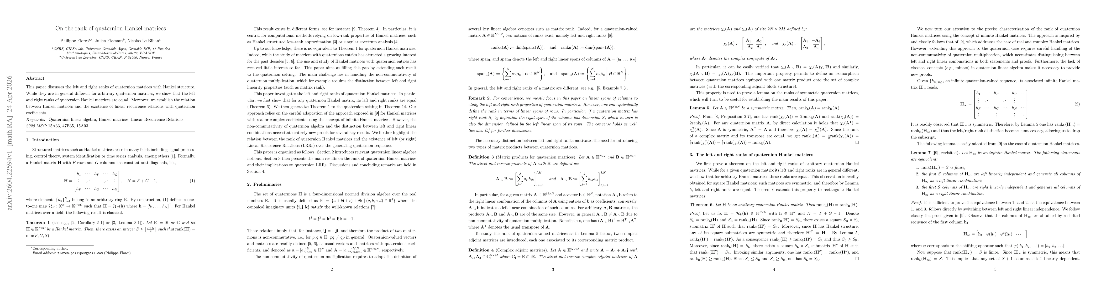 Thumbnail for On the rank of quaternion Hankel matrices