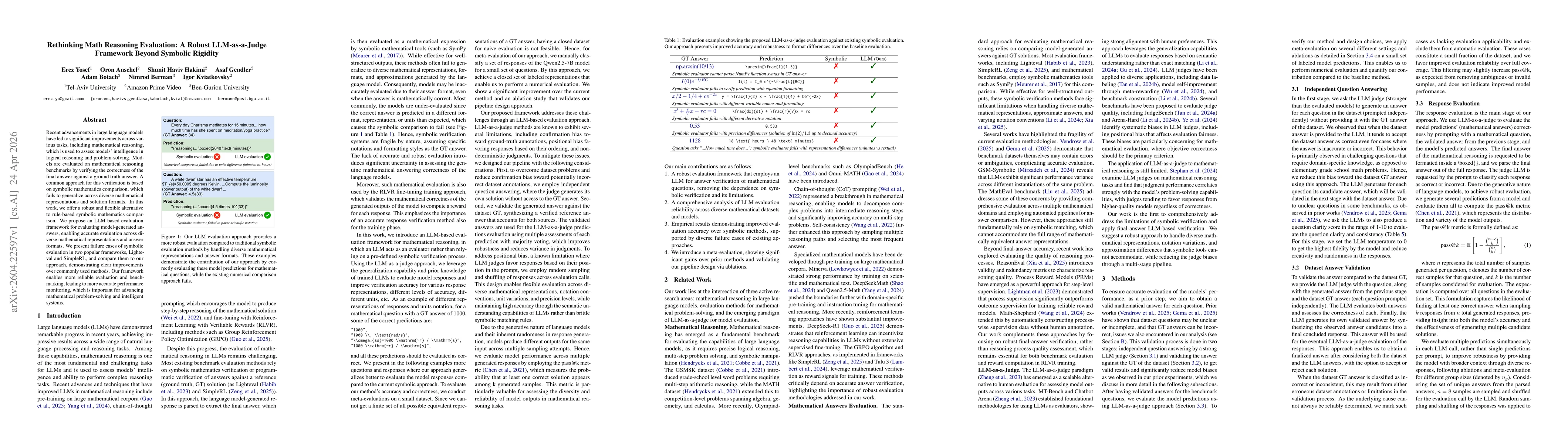 Thumbnail for Rethinking Math Reasoning Evaluation: A Robust LLM-as-a-Judge Framework Beyond Symbolic Rigidity