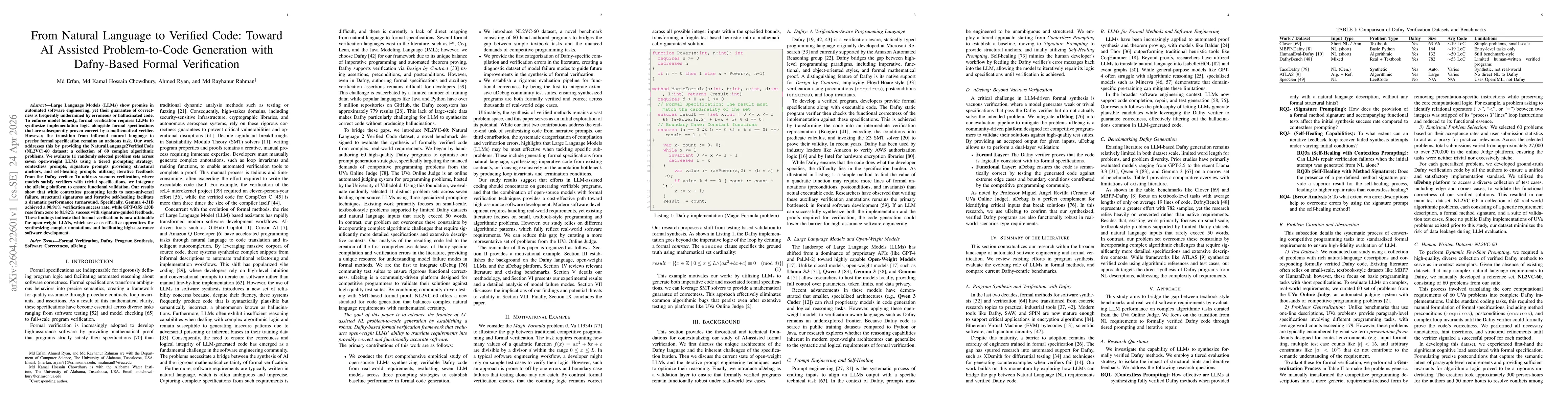 Thumbnail for From Natural Language to Verified Code: Toward AI Assisted Problem-to-Code Generation with Dafny-Based Formal Verification