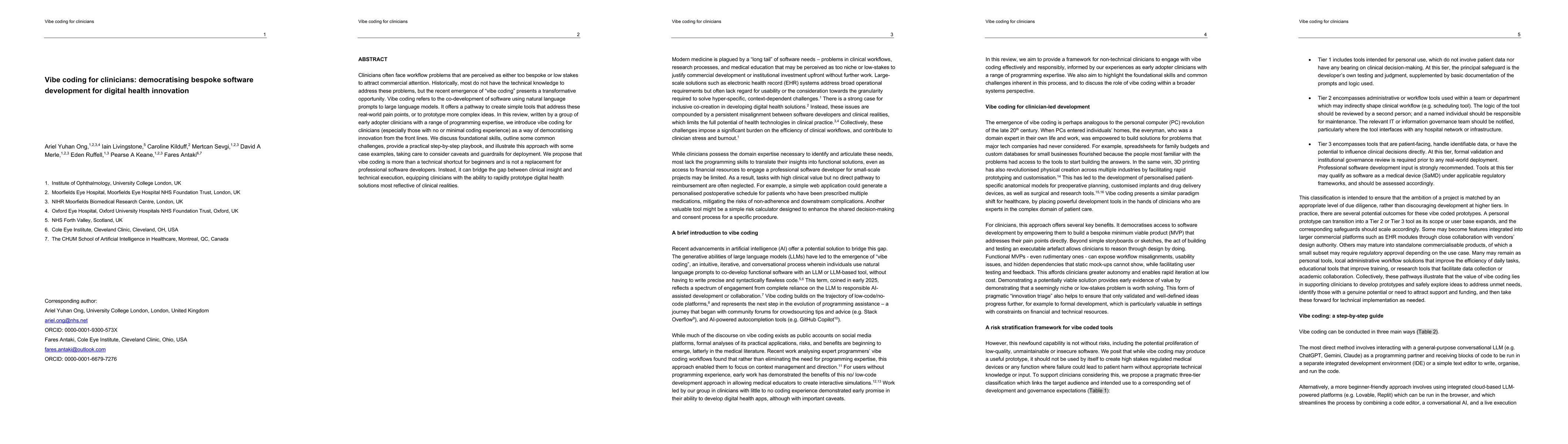 Thumbnail for Vibe coding for clinicians: democratising bespoke software development for digital health innovation