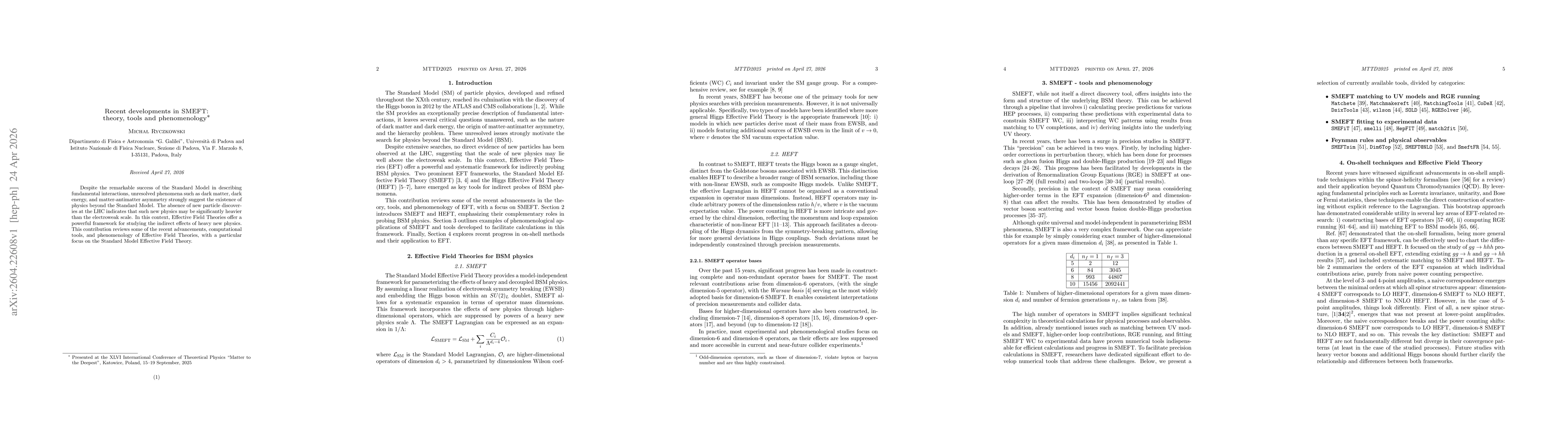 Thumbnail for Recent Developments in SMEFT: Theory, Tools, and Phenomenology