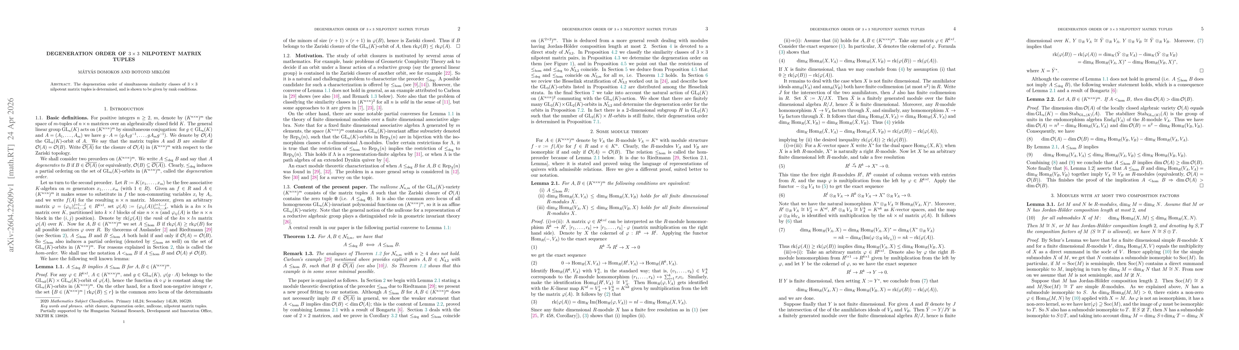 Thumbnail for Degeneration order of $3\times 3$ nilpotent matrix tuples