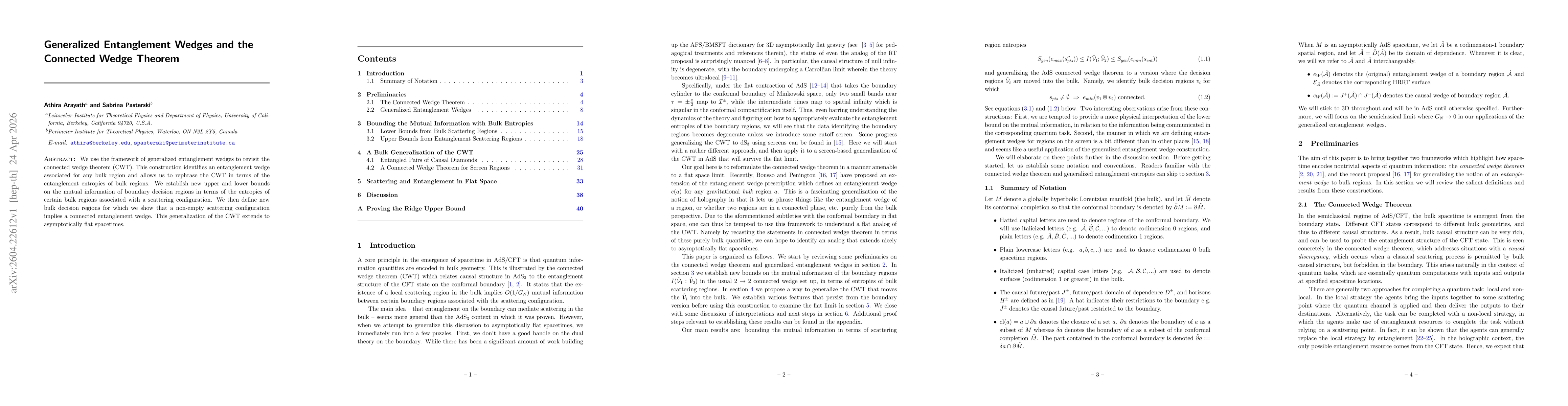Thumbnail for Generalized Entanglement Wedges and the Connected Wedge Theorem