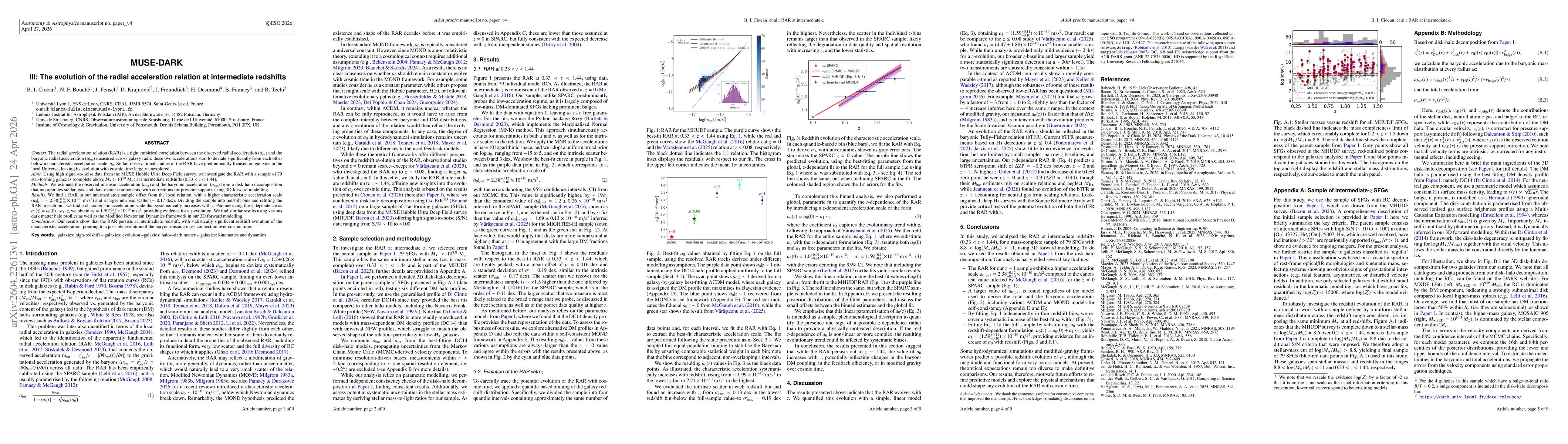 Thumbnail for MUSE-DARK III: The evolution of the radial acceleration relation at intermediate redshifts