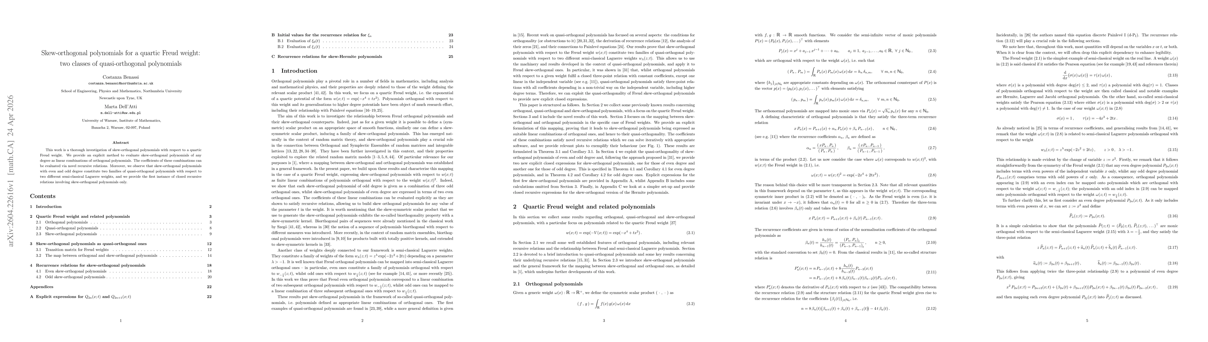 Thumbnail for Skew-orthogonal polynomials for a quartic Freud weight: two classes of quasi-orthogonal polynomials