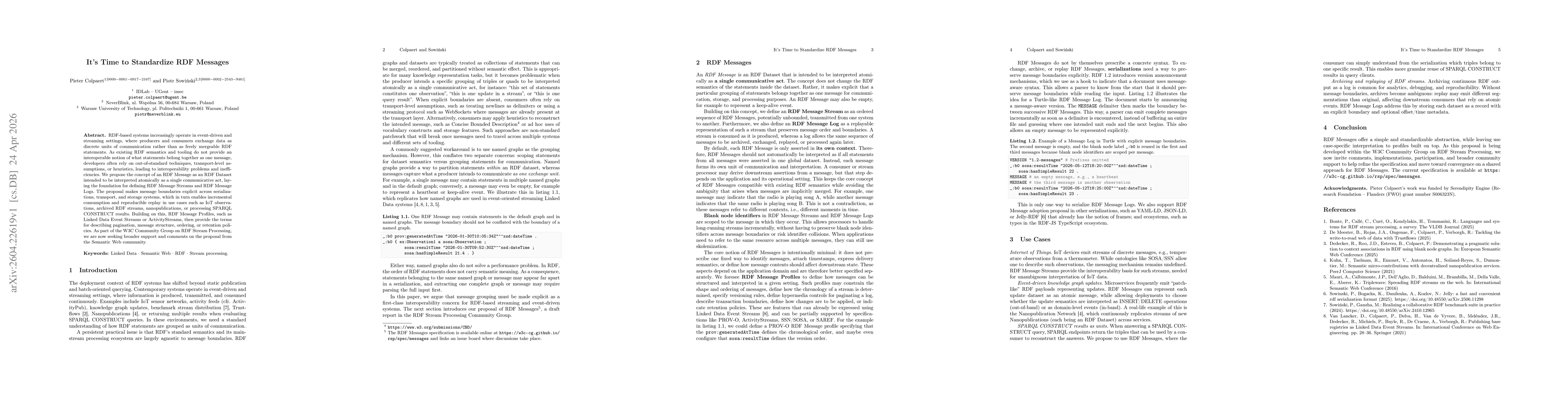 Thumbnail for It's Time to Standardize RDF Messages