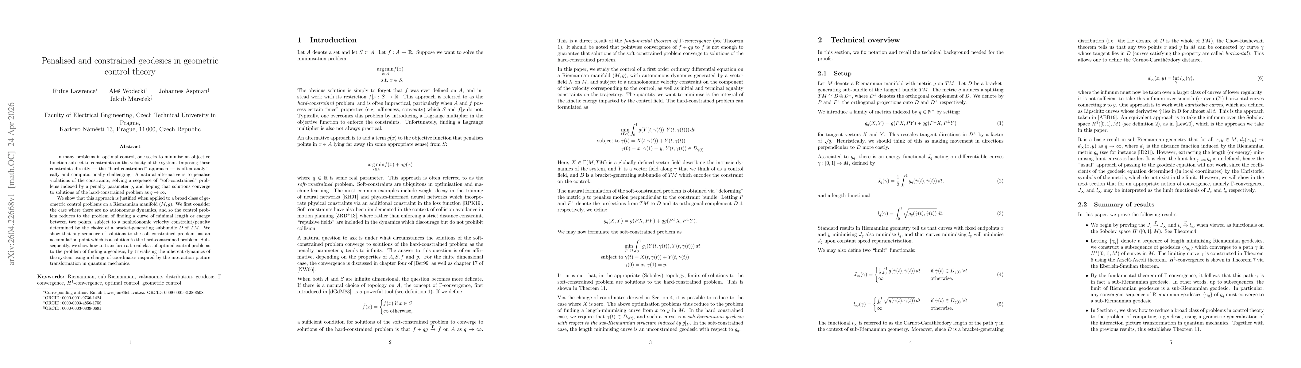 Thumbnail for Penalised and constrained geodesics in geometric control theory
