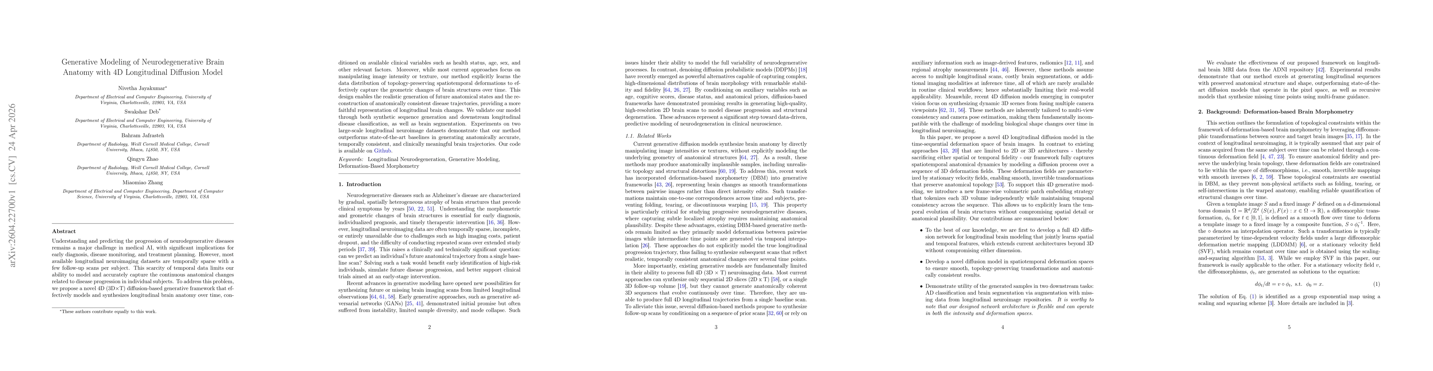 Thumbnail for Generative Modeling of Neurodegenerative Brain Anatomy with 4D Longitudinal Diffusion Model