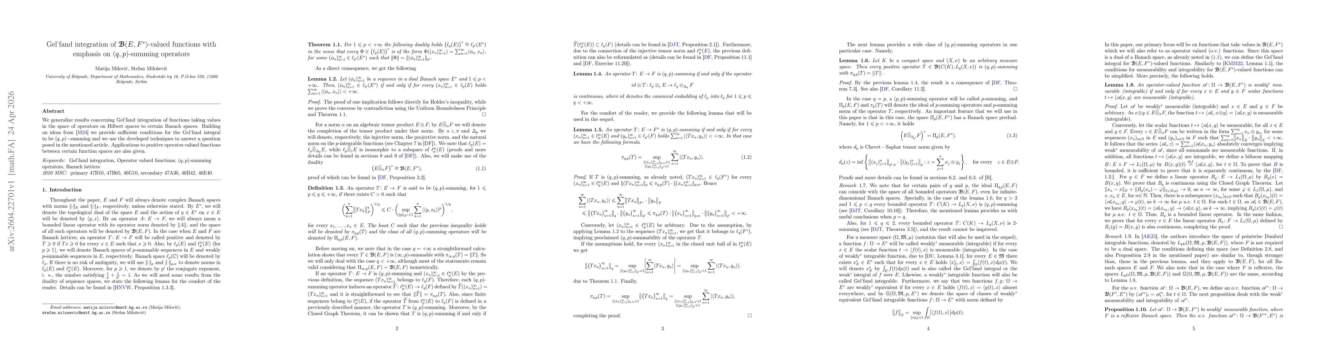 Thumbnail for Gel'fand Integration of B(E, F*)-Valued Functions With Emphasis on (q, p)-Summing Operators