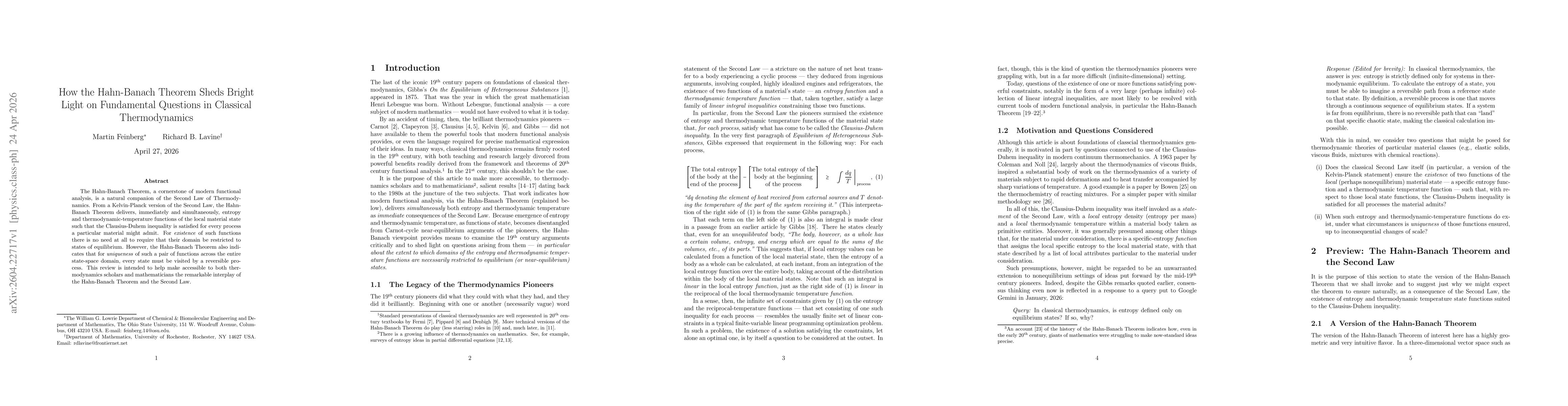 Thumbnail for How the Hahn-Banach Theorem Sheds Bright Light on Fundamental Questions in Classical Thermodynamics