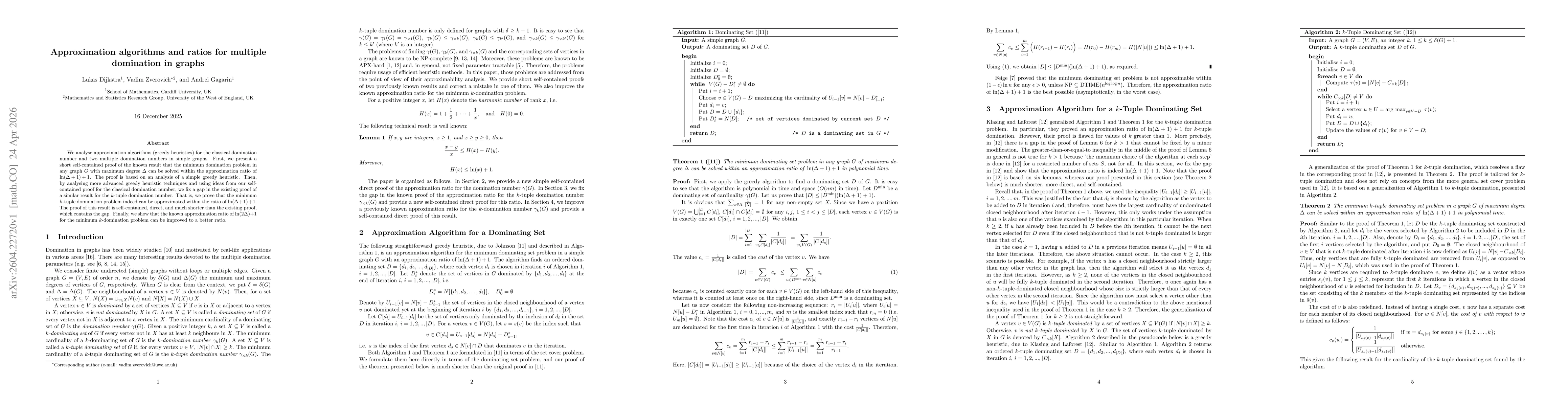 Thumbnail for Approximation algorithms and ratios for multiple domination in graphs