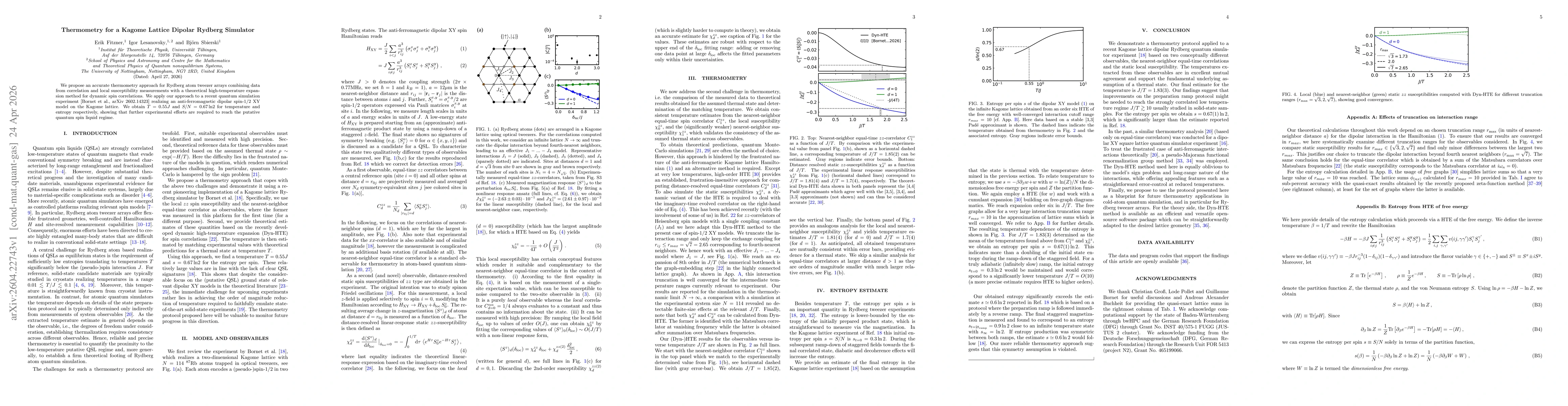 Thumbnail for Thermometry for a Kagome Lattice Dipolar Rydberg Simulator