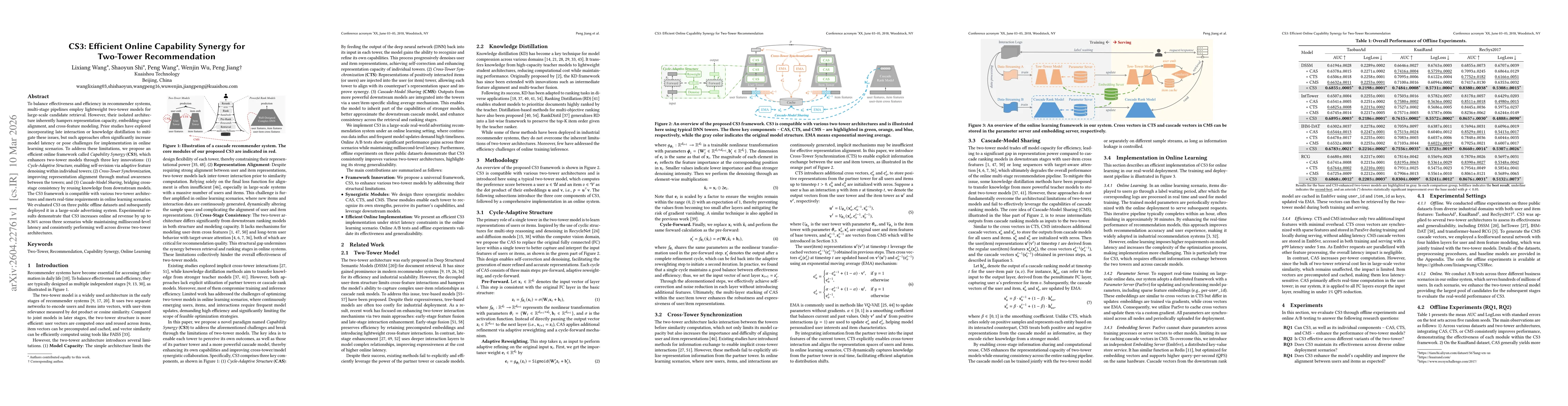 Thumbnail for CS3: Efficient Online Capability Synergy for Two-Tower Recommendation