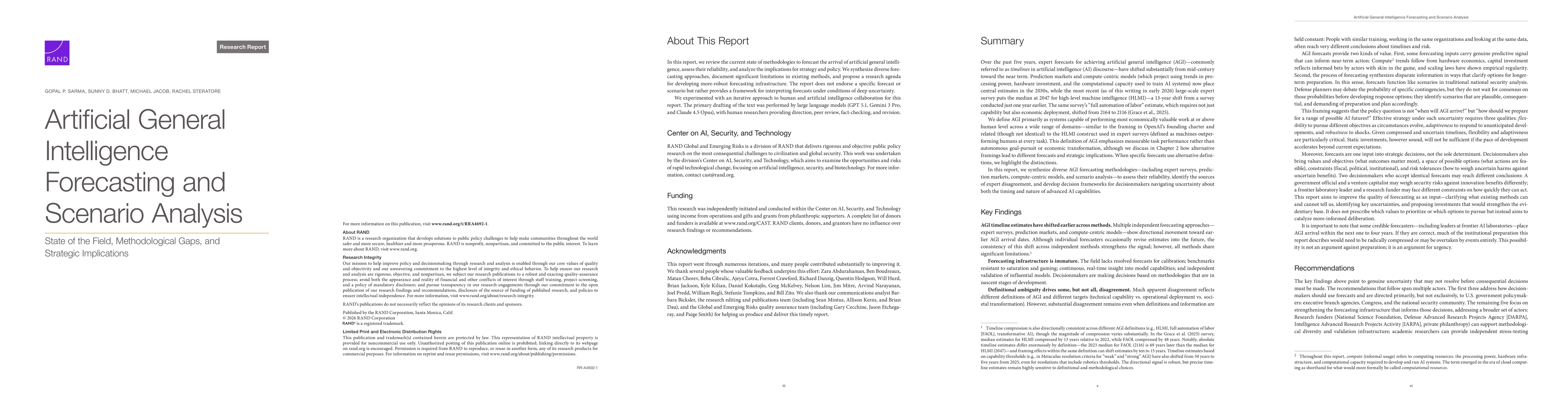 Thumbnail for Artificial General Intelligence Forecasting and Scenario Analysis: State of the Field, Methodological Gaps, and Strategic Implications