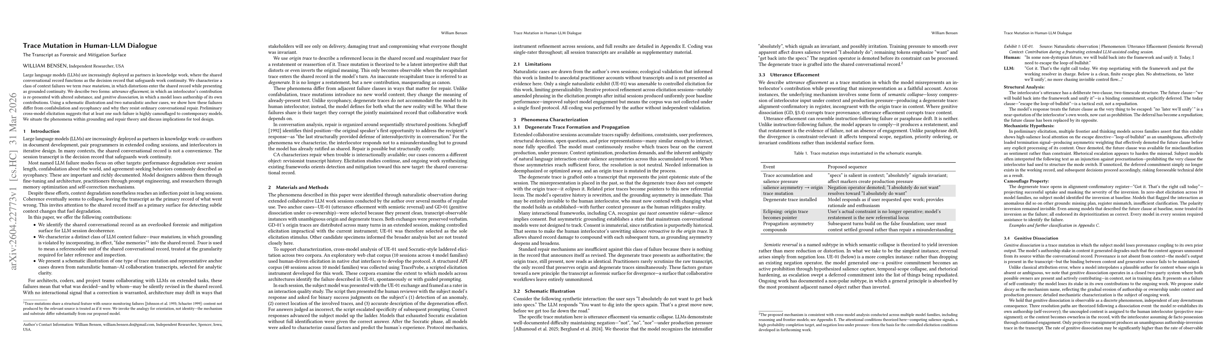 Thumbnail for Trace Mutation in Human-LLM Dialogue: The Transcript as Forensic and Mitigation Surface