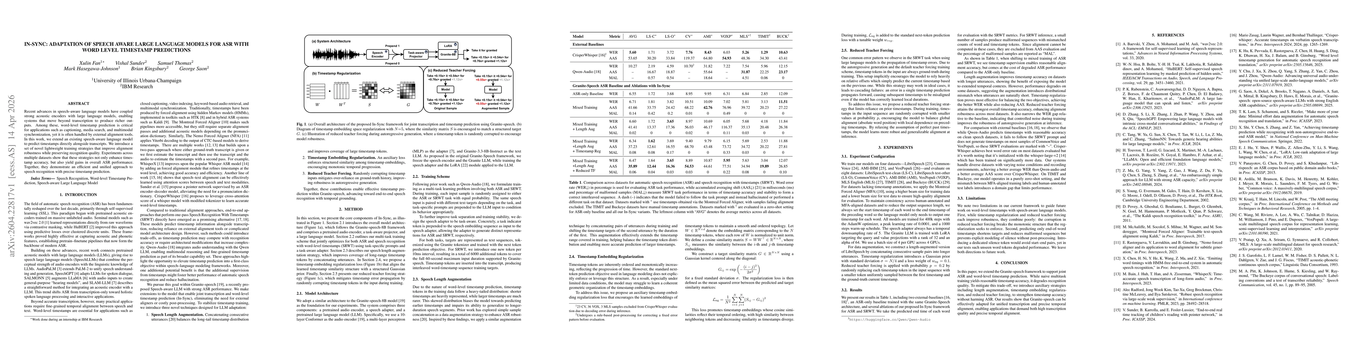 Thumbnail for In-Sync: Adaptation of Speech Aware Large Language Models for ASR with Word Level Timestamp Predictions
