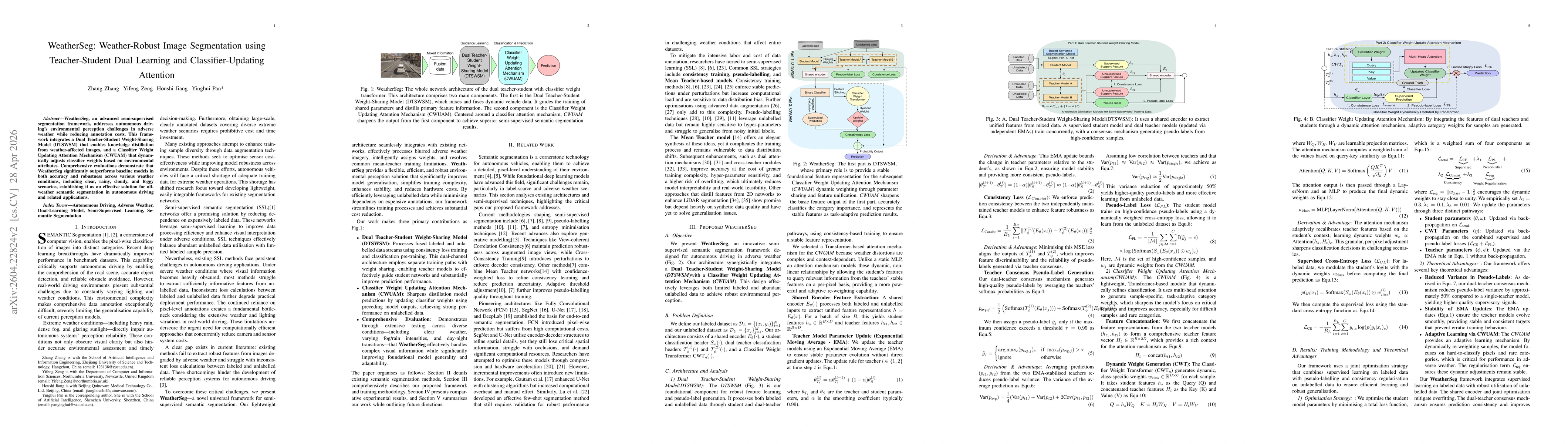 Thumbnail for WeatherSeg: Weather-Robust Image Segmentation using Teacher-Student Dual Learning and Classifier-Updating Attention
