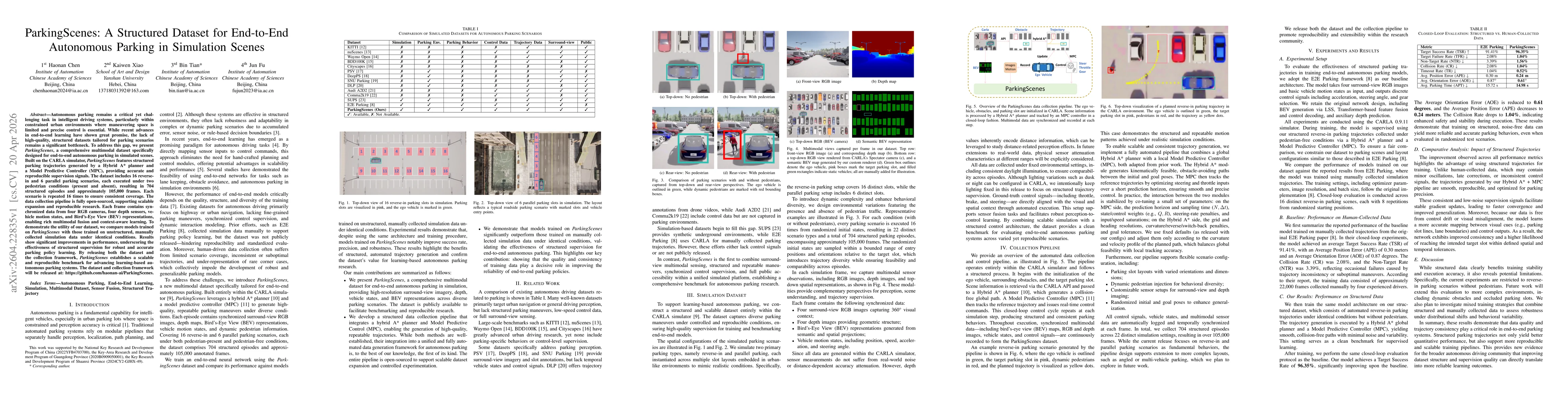 Thumbnail for ParkingScenes: A Structured Dataset for End-to-End Autonomous Parking in Simulation Scenes