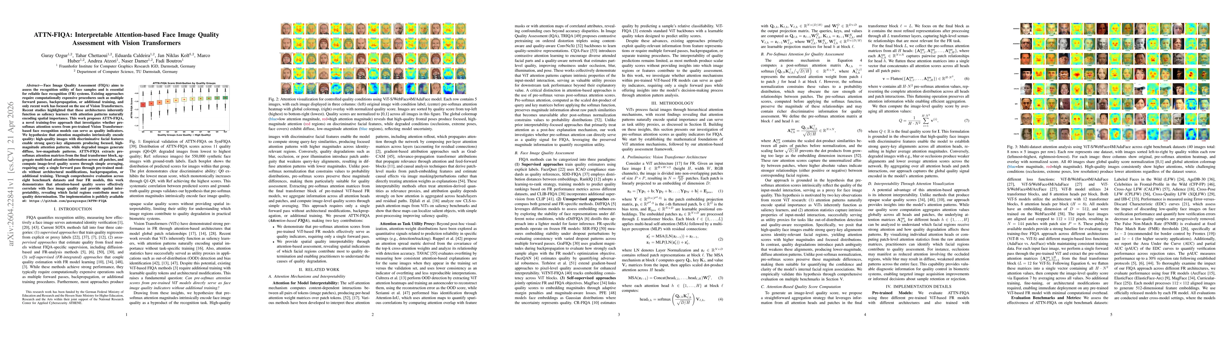Thumbnail for ATTN-FIQA: Interpretable Attention-based Face Image Quality Assessment with Vision Transformers
