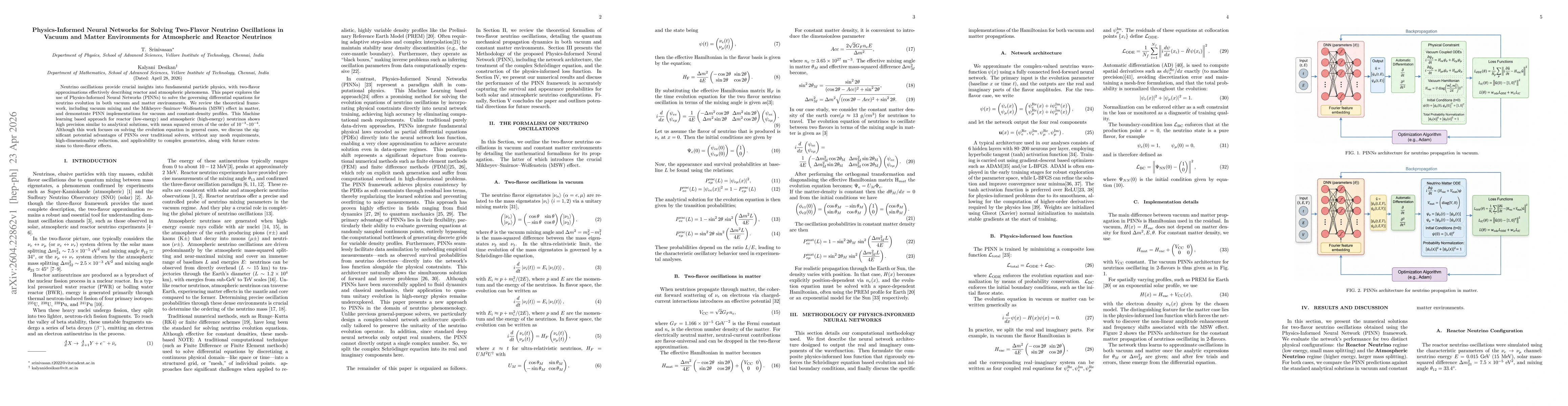 Thumbnail for Physics-Informed Neural Networks for Solving Two-Flavor Neutrino Oscillations in Vacuum and Matter Environments for Atmospheric and Reactor Neutrinos