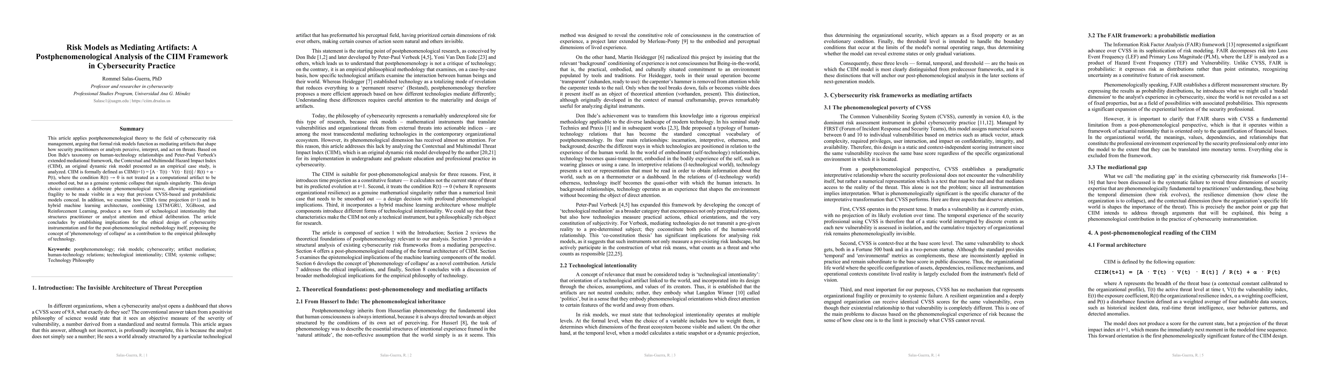 Thumbnail for Risk Models as Mediating Artifacts: A Postphenomenological Analysis of the CIIM Framework in Cybersecurity Practice
