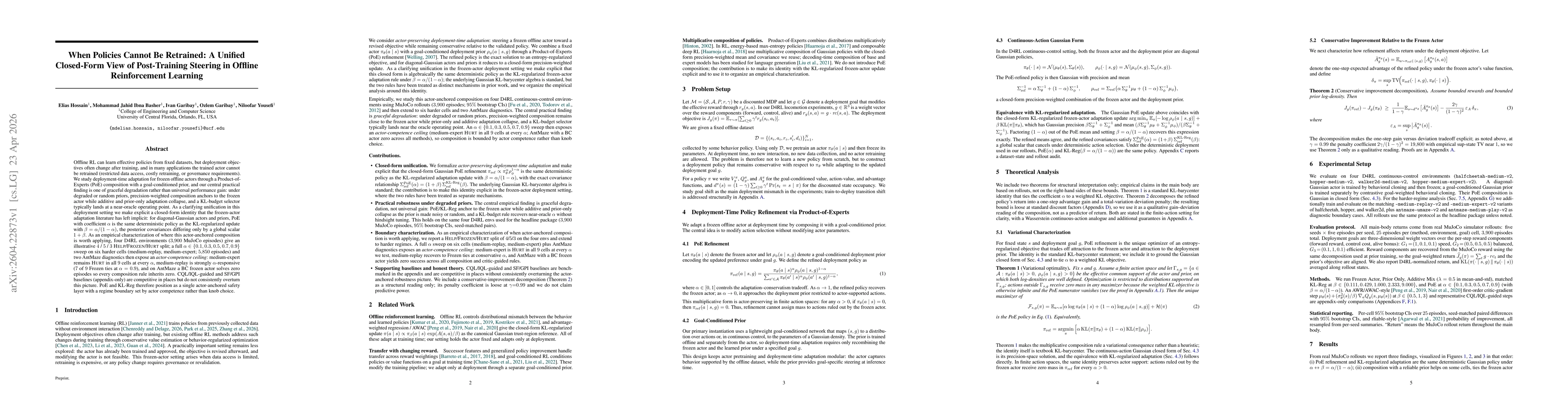 Thumbnail for When Policies Cannot Be Retrained: A Unified Closed-Form View of Post-Training Steering in Offline Reinforcement Learning