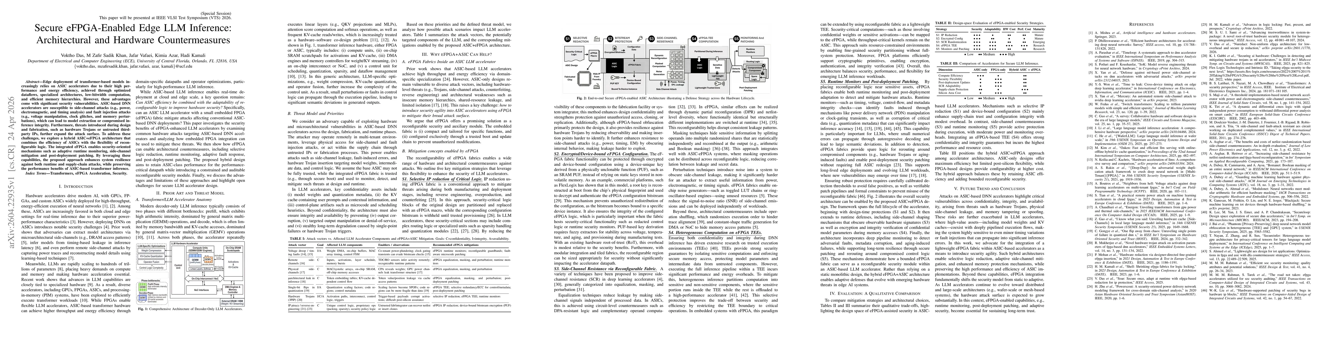 Thumbnail for Secure eFPGA-Enabled Edge LLM Inference: Architectural and Hardware Countermeasures