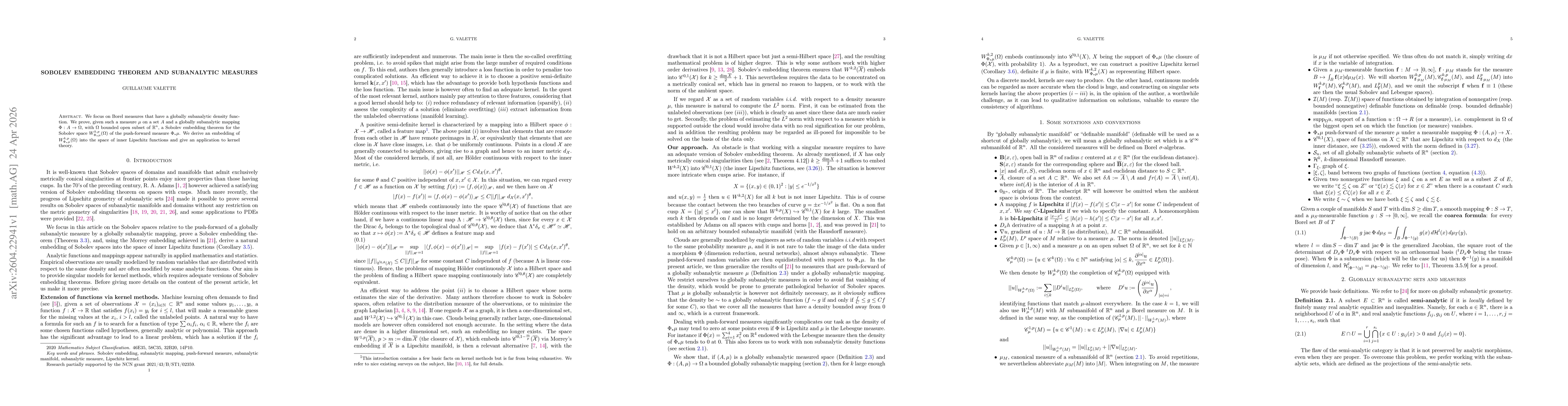 Thumbnail for Sobolev embedding theorem and subanalytic measures