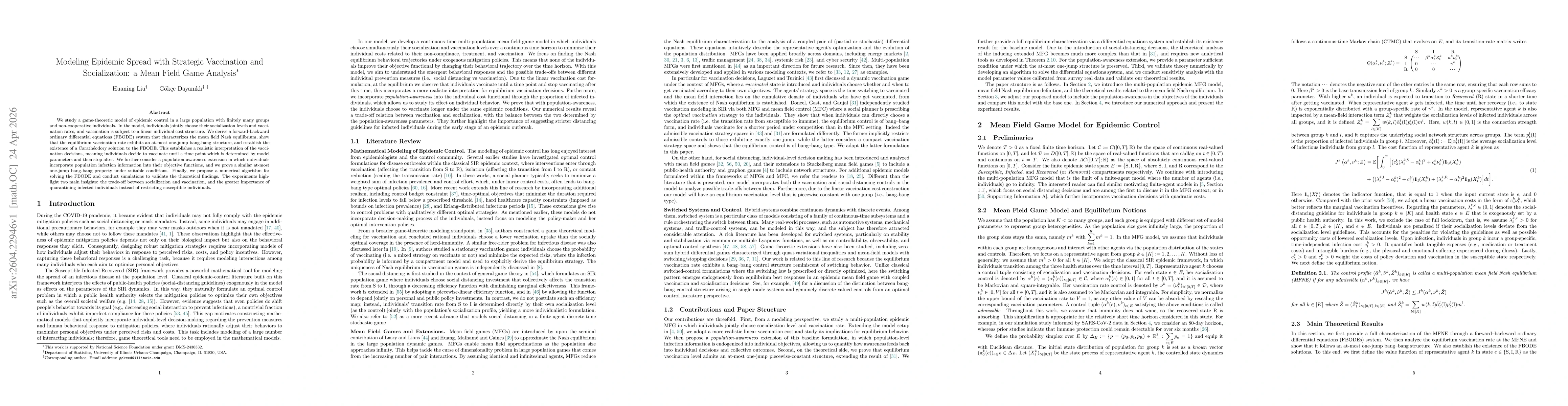 Thumbnail for Modeling Epidemic Spread with Strategic Vaccination and Socialization: a Mean Field Game Analysis