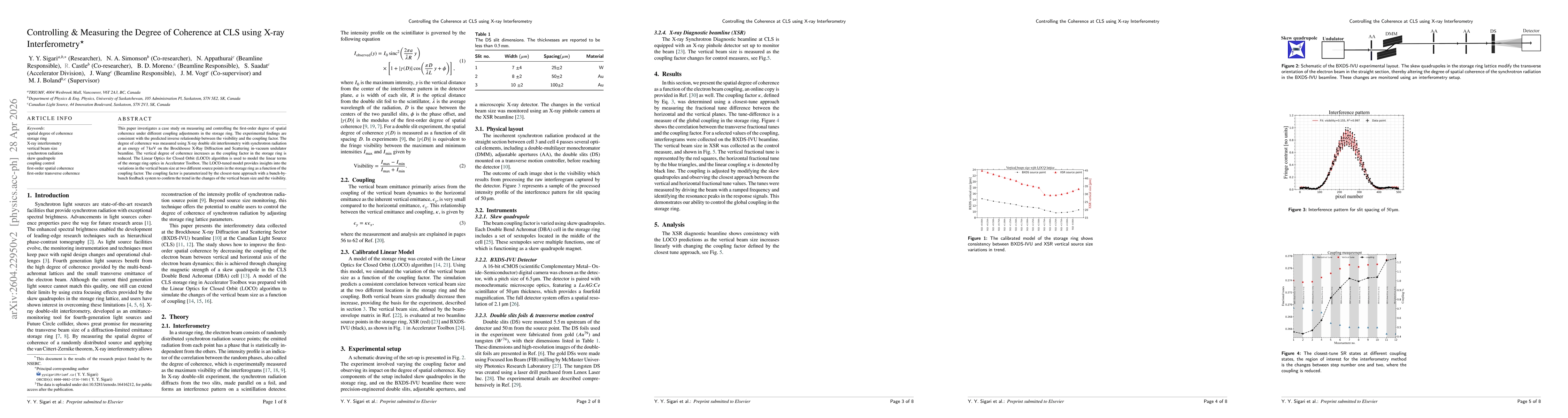 Thumbnail for Controlling and Measuring the Degree of Coherence at CLS using X-ray Interferometry