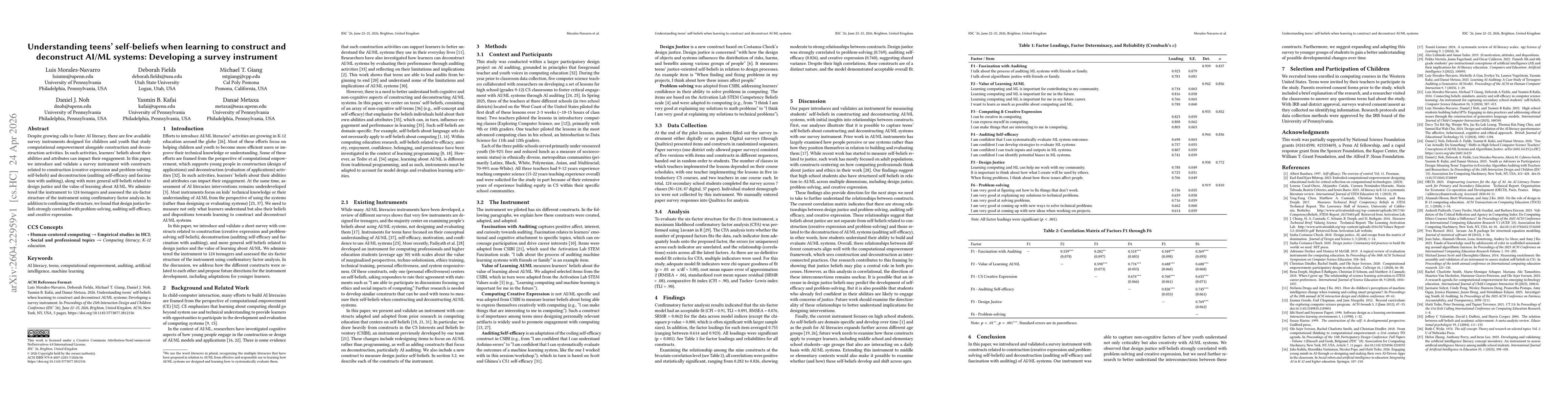 Thumbnail for Understanding teens' self-beliefs when learning to construct and deconstruct AI/ML systems: Developing a survey instrument