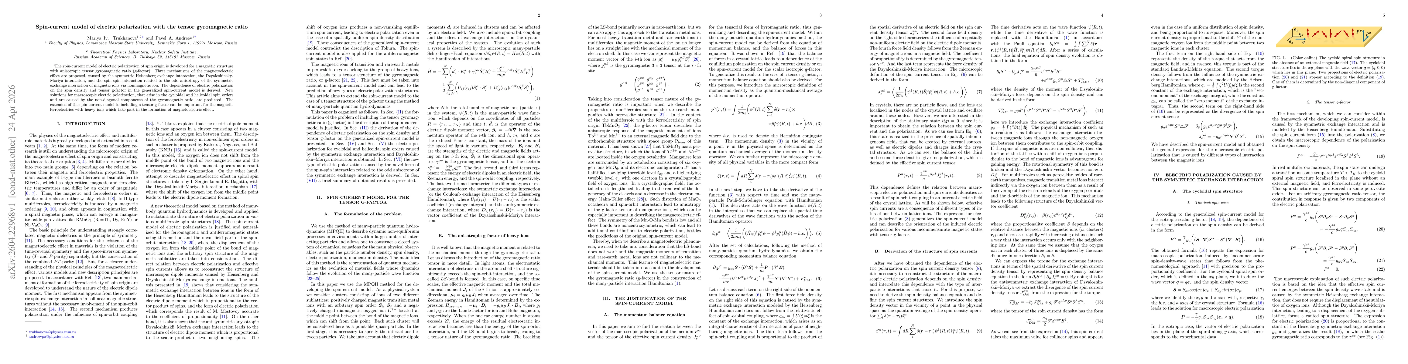 Thumbnail for Spin-current model of electric polarization with the tensor gyromagnetic ratio