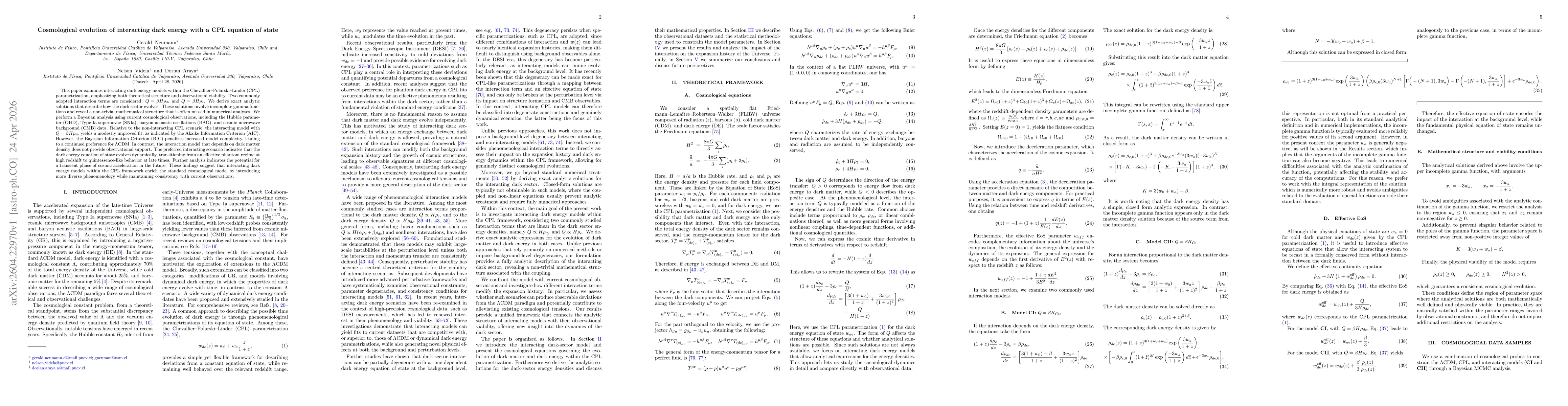 Thumbnail for Cosmological evolution of interacting dark energy with a CPL equation of state