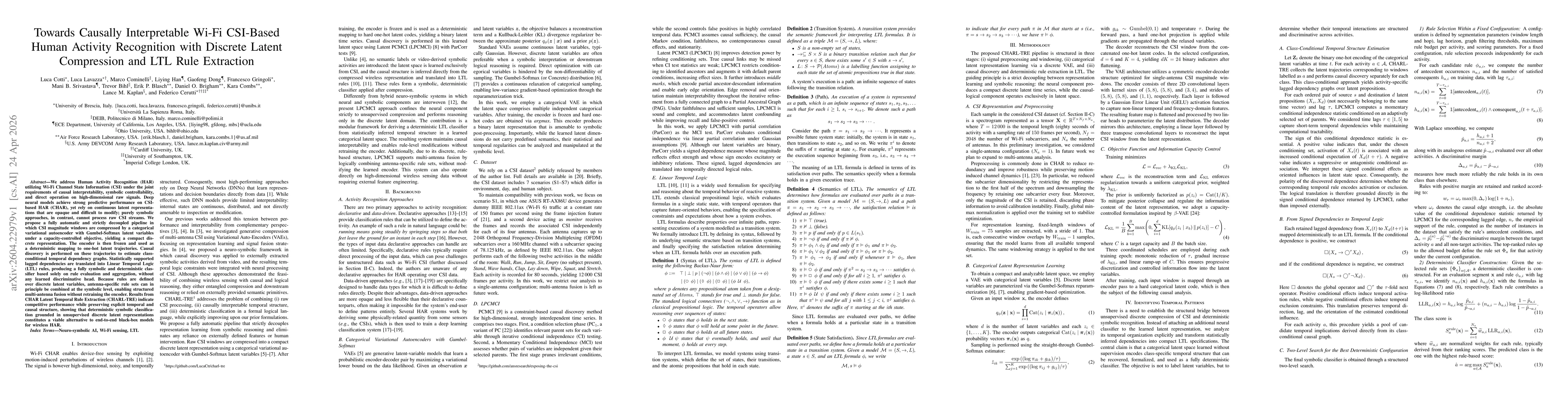 Thumbnail for Towards Causally Interpretable Wi-Fi CSI-Based Human Activity Recognition with Discrete Latent Compression and LTL Rule Extraction