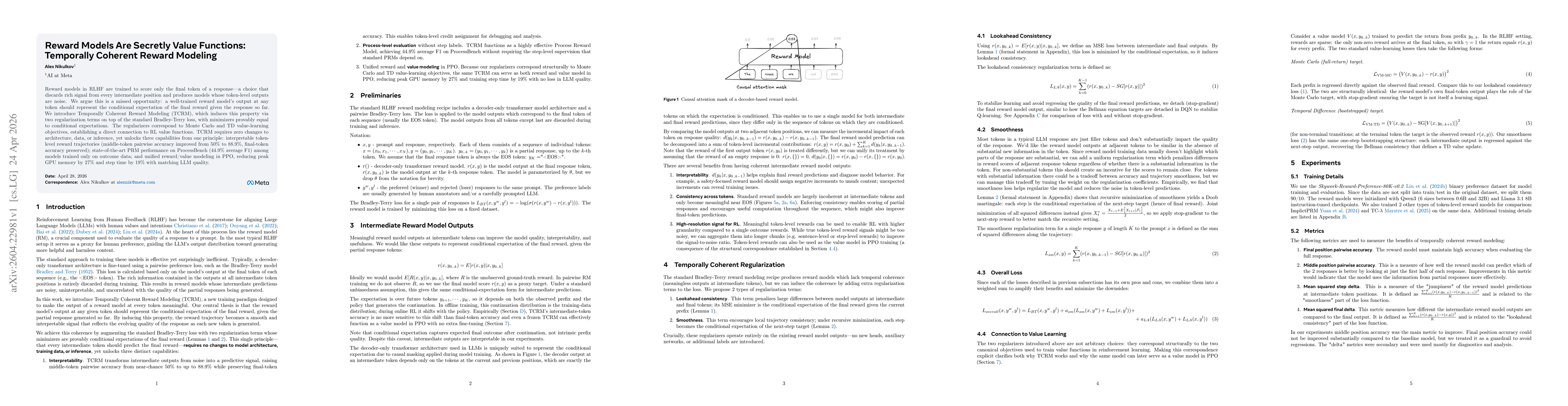 Thumbnail for Reward Models Are Secretly Value Functions: Temporally Coherent Reward Modeling