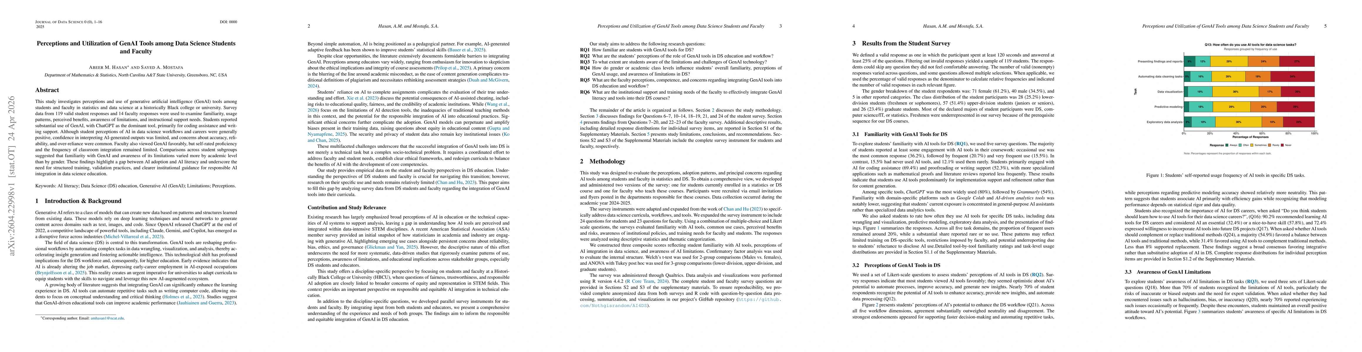 Thumbnail for Perceptions and Utilization of GenAI Tools among Data Science Students and Faculty
