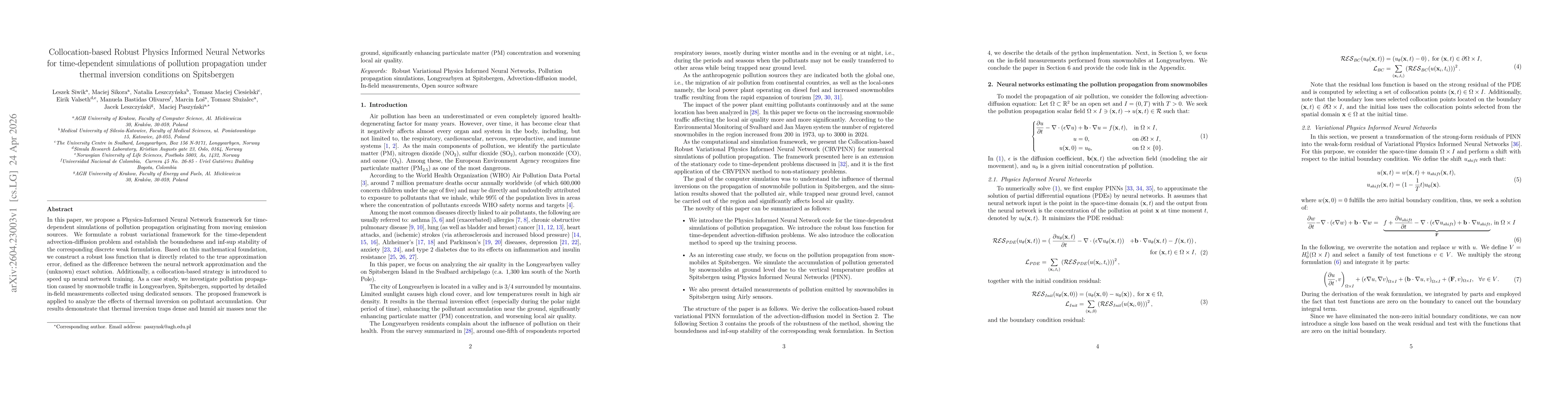 Thumbnail for Collocation-based Robust Physics Informed Neural Networks for time-dependent simulations of pollution propagation under thermal inversion conditions on Spitsbergen
