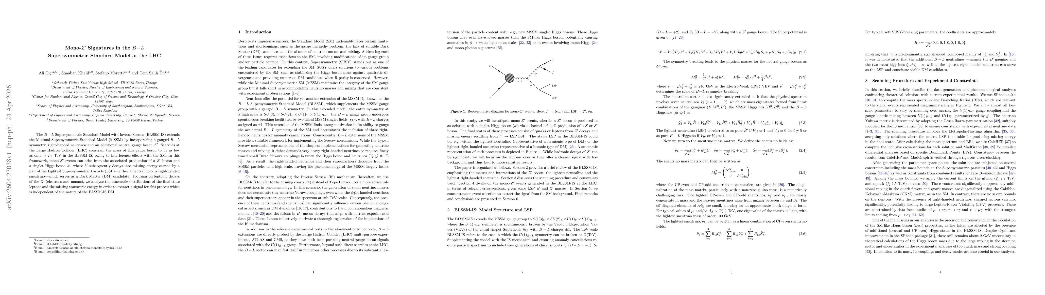 Thumbnail for Mono-Z' Signatures in the B-L Supersymmetric Standard Model at the LHC