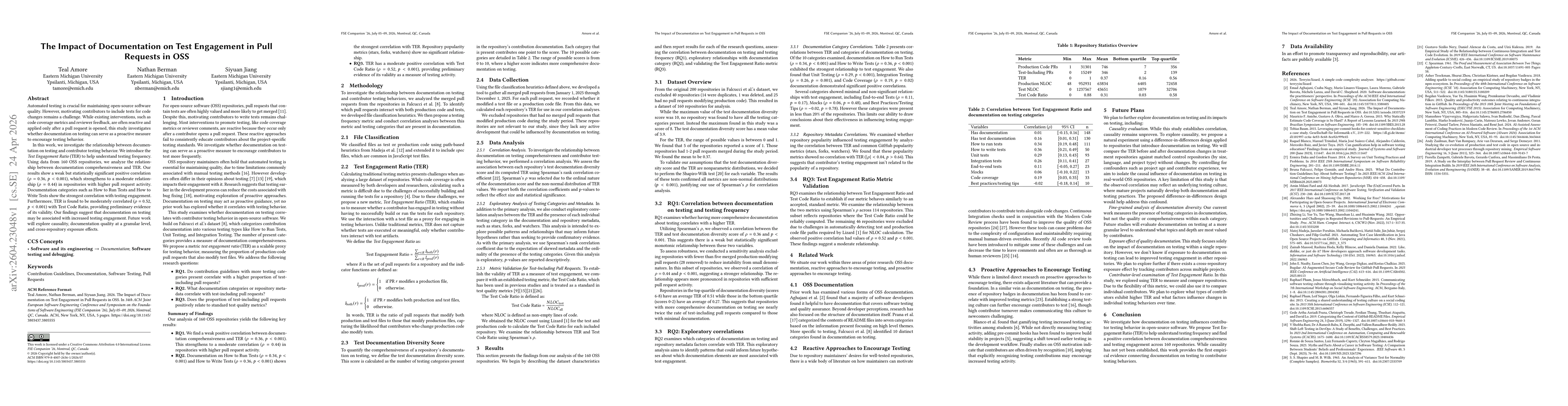 Thumbnail for The Impact of Documentation on Test Engagement in Pull Requests in OSS