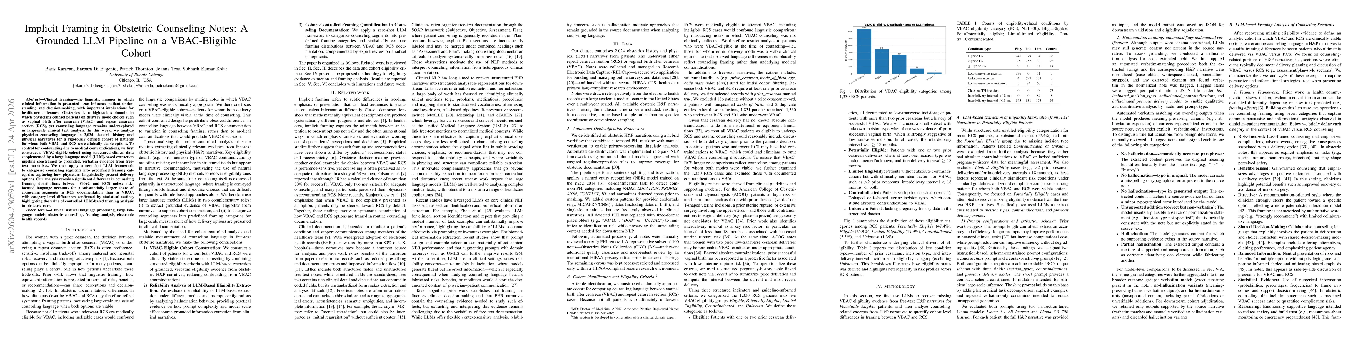 Thumbnail for Implicit Framing in Obstetric Counseling Notes: A Grounded LLM Pipeline on a VBAC-Eligible Cohort